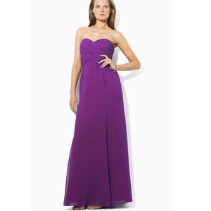 RALPH LAUREN Ruched Silk Chiffon Formal Gown 8 M